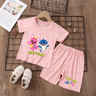 Bé Cá Mập Trẻ Em Quần Ngắn Tay Bộ Đồ Ngủ Mỏng Mùa Hè Cho Bé Điều Hòa Không Khí Bộ Thoải Mái