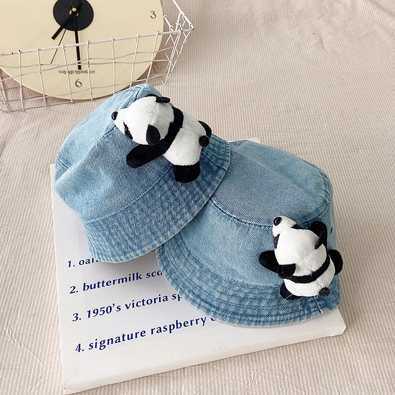 Sang trọng retro thu đông sản phẩm mới rửa sạch denim trẻ em mũ xô dễ thương phim hoạt hình dễ thương panda baby basin hat