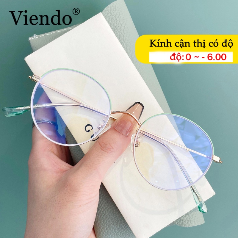 mắt kính cận có độ nam nữ VIENDO gọng kính cận kim loại tròn chống ánh sáng xanh tia uv đổi màu khi ra nắng thời trang