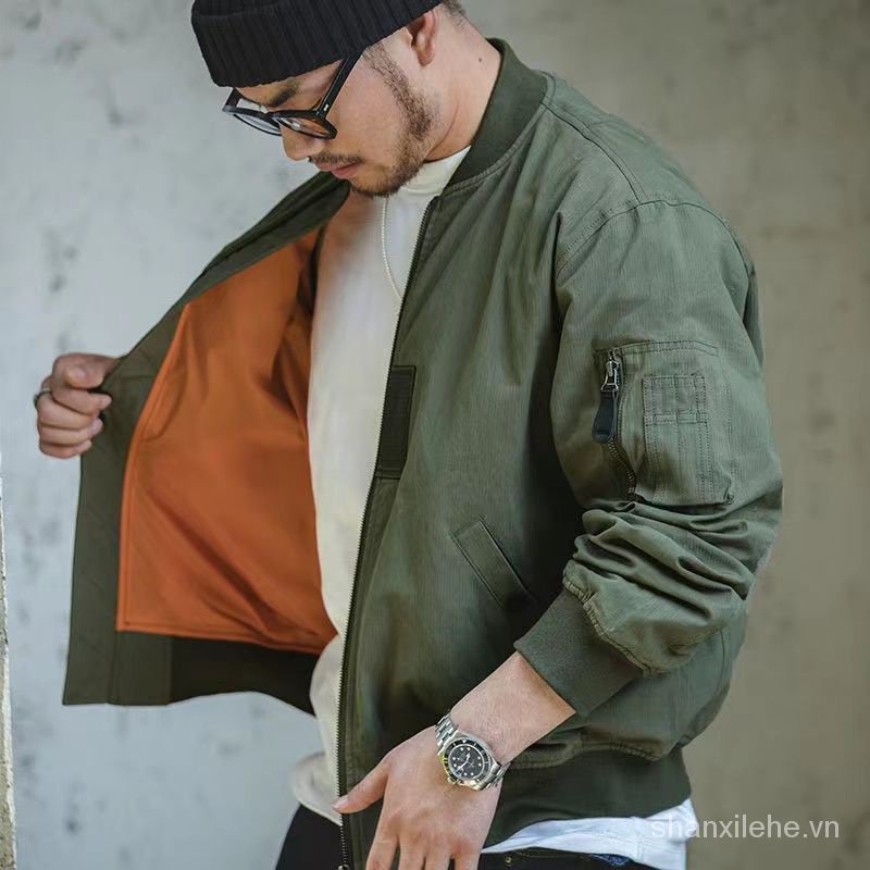 Áo khoác màu xanh lá cây áo khoác nam retro ma1 spring autumn all-match pilot baseball uniform trendy handsome in thin style