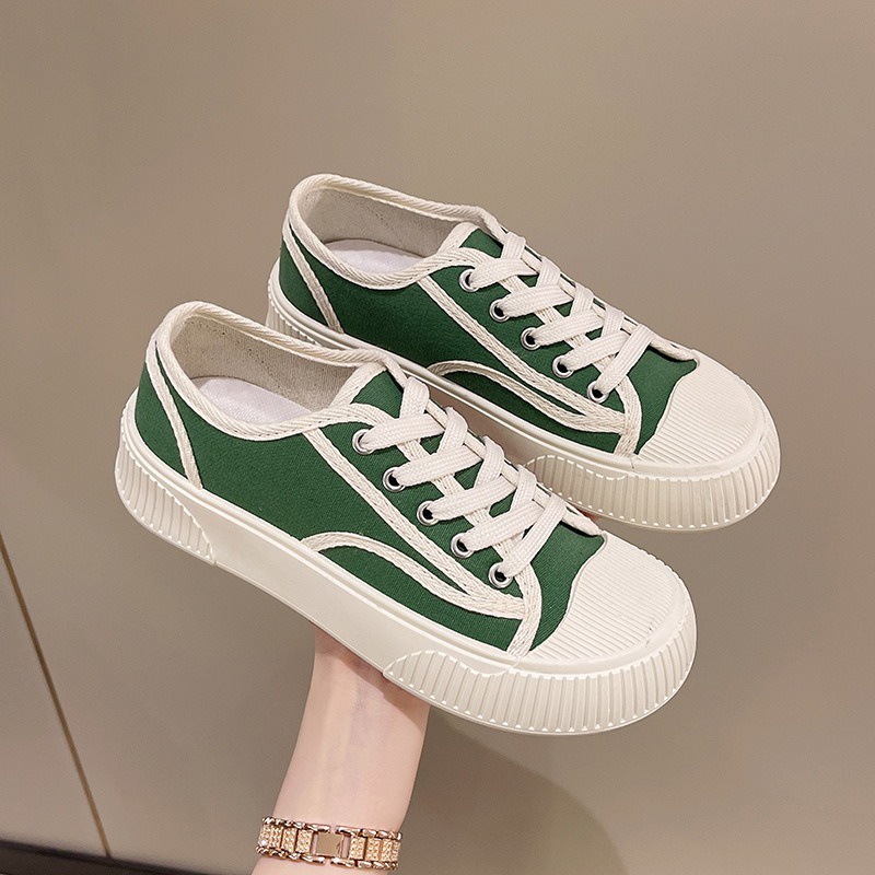 Giày thể thao cho học sinh Giày vải high-heeled nữ Round-headed casual shoes