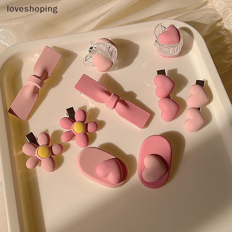 Set 2 / 3 Kẹp Tóc Nơ / Trái Tim Màu Hồng Dễ Thương Cho Bé Gái