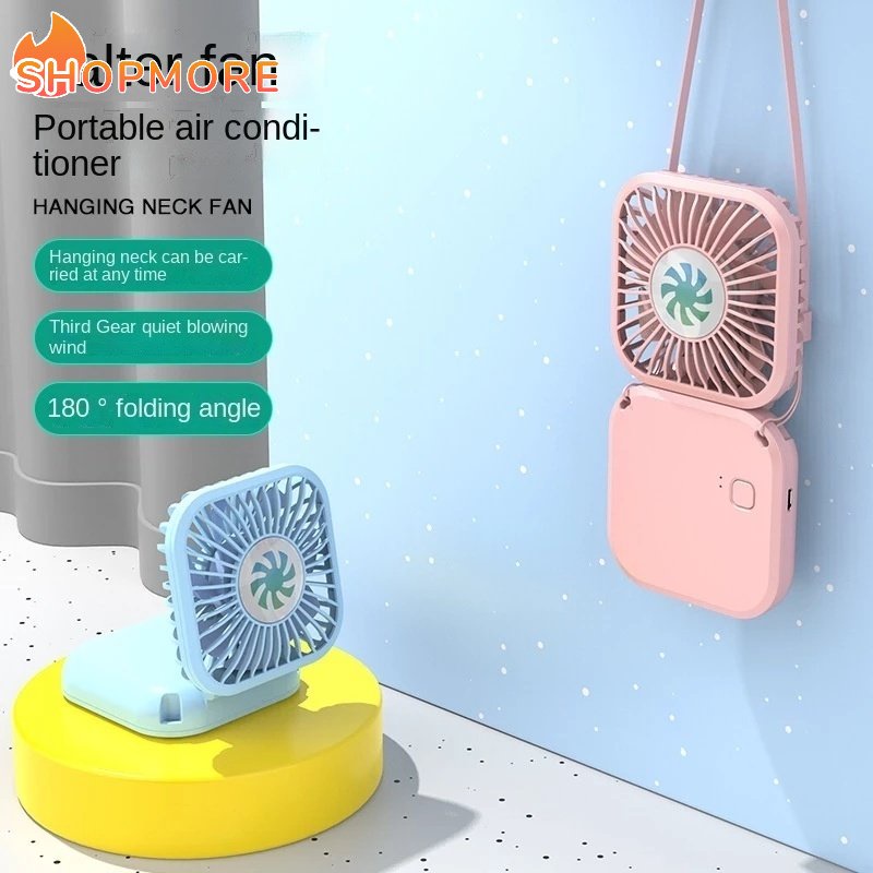 Quạt Điện Làm Mát Mini Xoay 180 Độ Kèm Dây Đeo Cổ Và Cáp Sạc USB Tiện Dụng Mang Theo Du Lịch
