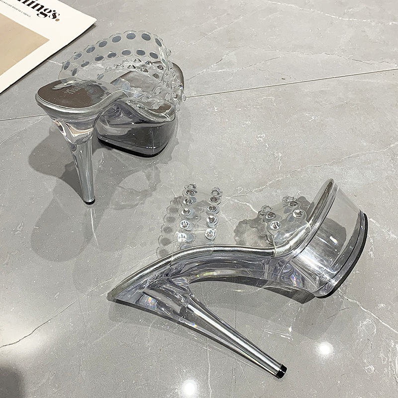 Xăng đan Cao Gót Mũi Nhọn Quai Trong Suốt Thời Trang Mùa Hè Dành Cho Nữ