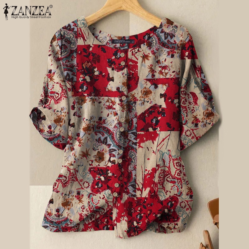 Zanzea Áo Thun Nữ Ngắn Tay Cổ Tròn In Hoa Thời Trang