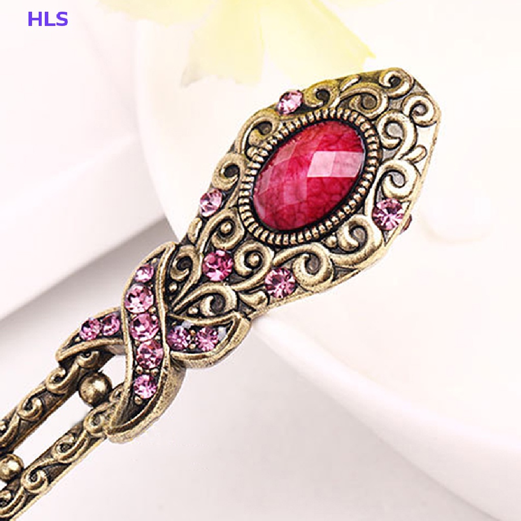 Trâm Cài Tóc Kim Loại Đính Đá Pha Lê Phong Cách Vintage Đơn Giản