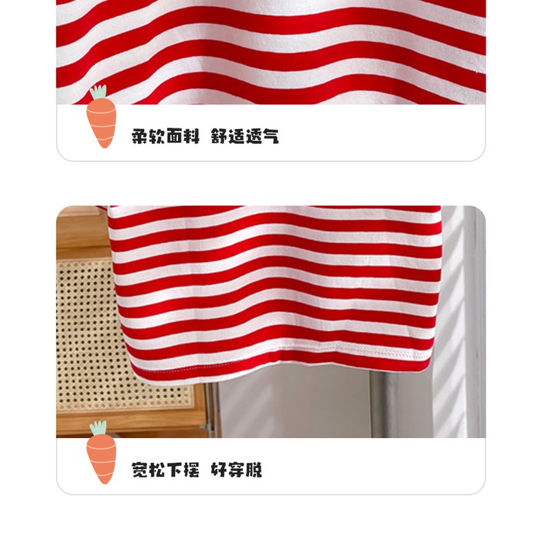 Áo Thun Cotton Ngắn Tay Cổ Tròn Họa Tiết Kẻ Sọc 80-150CM Thời Trang Mùa Hè Cho Bé Gái