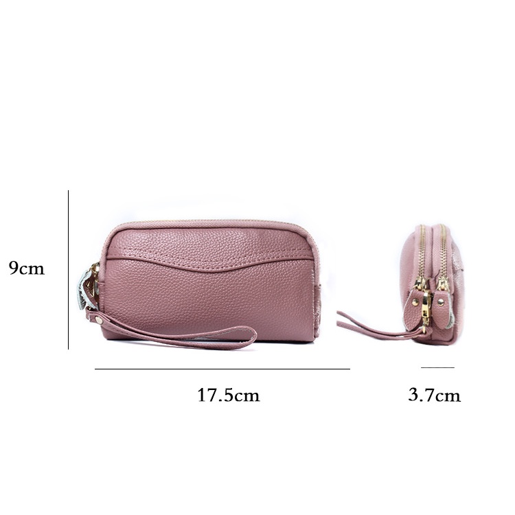 Genodern Ví Da Bò Đựng Điện Thoại Có Khóa Kéo Đôi Dành Cho Nữ