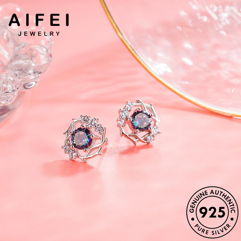 AIFEI JEWELRY quốc bông tuyết mặt tròn xỏ Thời trăng khuyên tua vành sức bông bản thời hàn 925 phụ tính nguyên vàng đá thật cá nữ bạc tai kiện trang E147