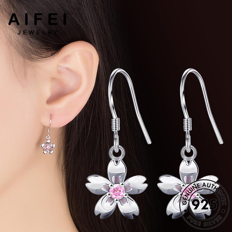 AIFEI JEWELRY nữ nguyên vành tai khuyên Thời tinh kiện trang ngào kim 925 phụ sức  cương hồng hàn bạc hồng quốc thời xỏ thể ngọt tua bông hoa thật bản tròn E478
