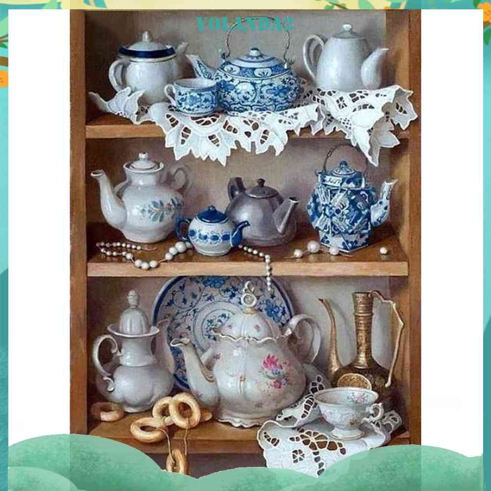 Tranh Đính Đá Kim Cương Toàn Bộ 5D DIY Hình Vẽ Ấm Trà