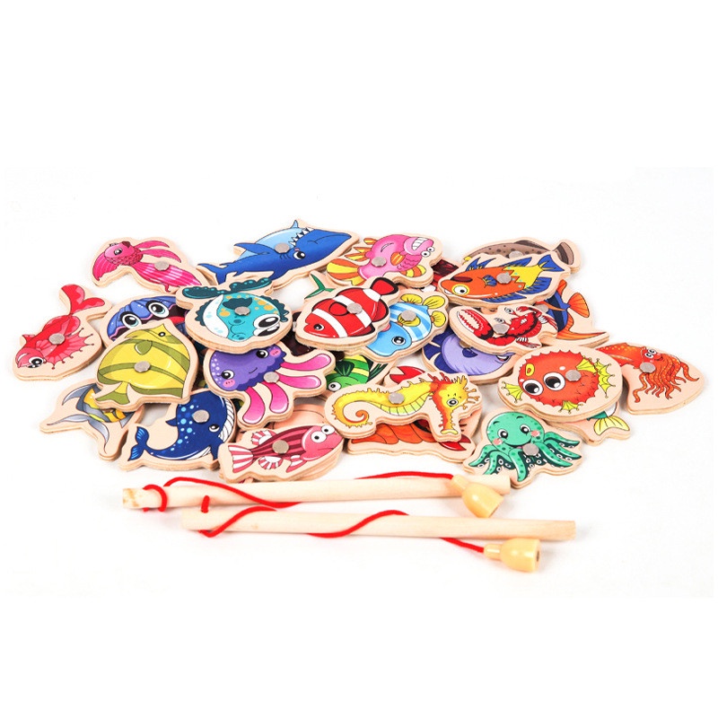 Set 15 / 30 Đồ Chơi Câu Cá Bằng Gỗ Hoạt Hình Cho Trẻ Em