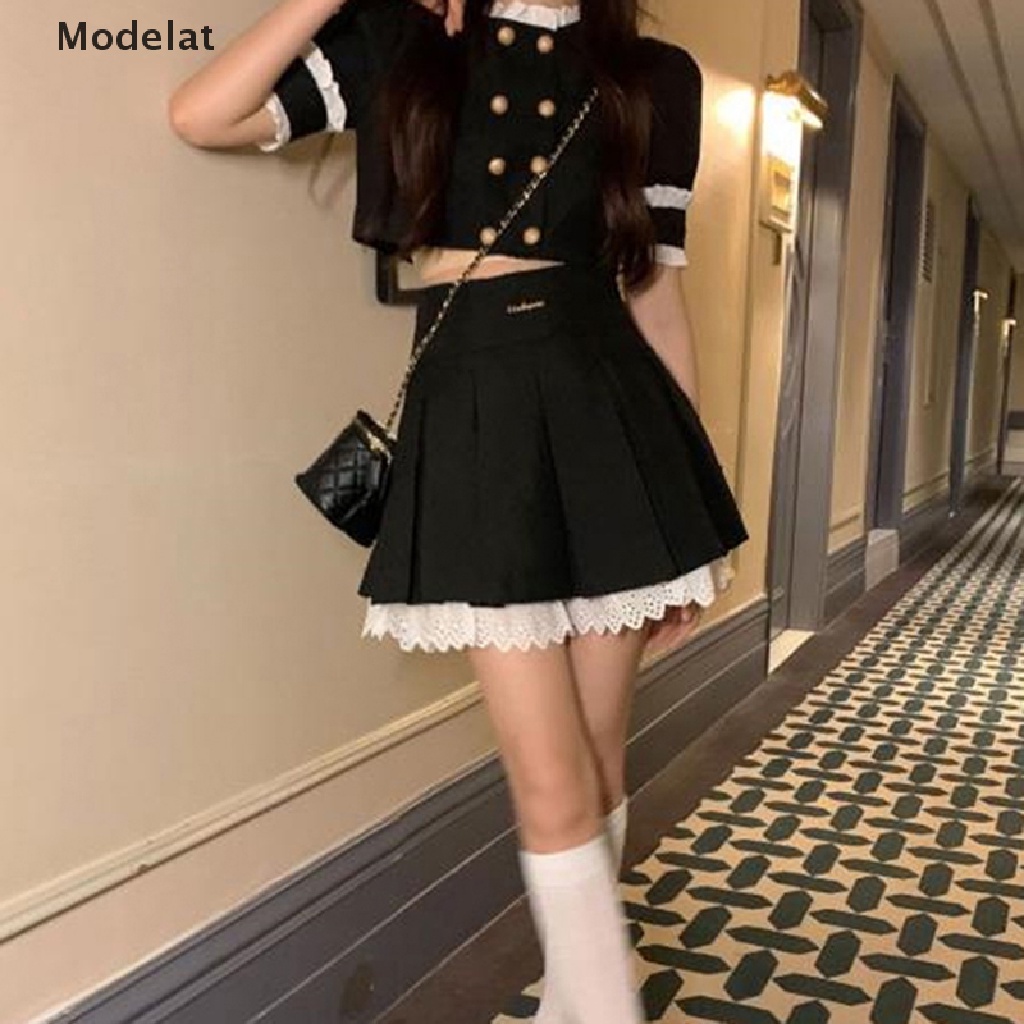 Mfc Set Áo Sơ Mi Mùa Hè 2023 Dáng Chữ A Xếp Ly Hai Hàng Nút Và Chân Váy Chữ A Phong Cách Harajuku Cổ Điển Cho Nữ y2k WTD