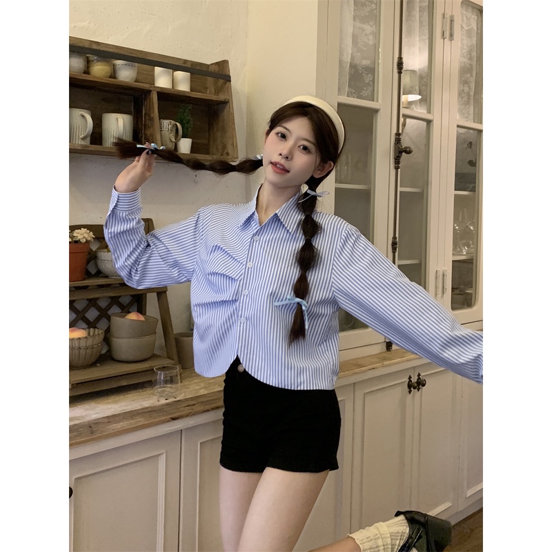 Áo Kiểu Ngắn Tay Dài Xếp Ly Đa Năng Mùa Xuân Hàn Quốc Mới Cho Nữ