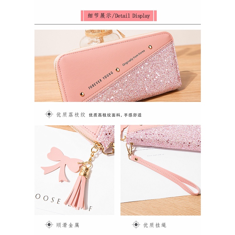 Bảng Điều Khiển Ví Dài JASMIN NOIR Đính Kim Cương Tương Phản Có Khóa Kéo Tiêu Chuẩn Hàn