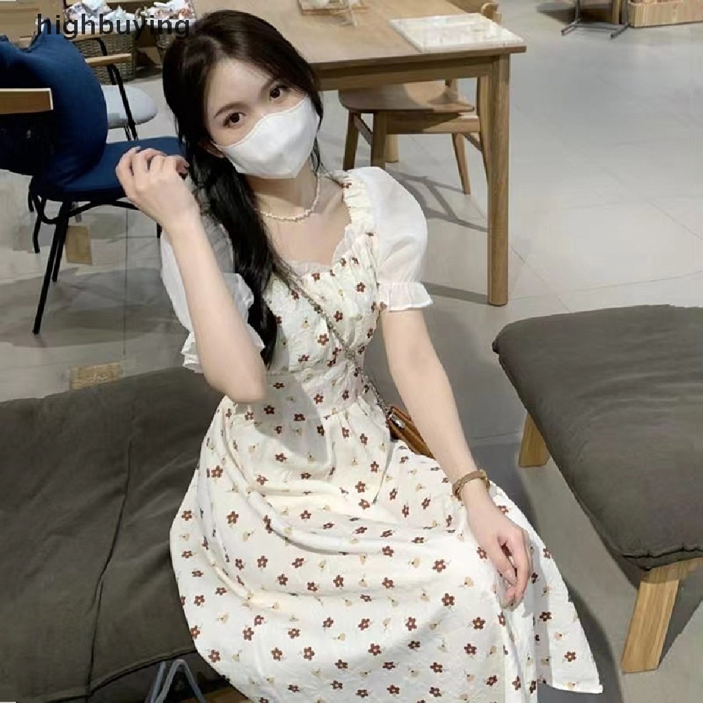 Đầm Midi Chữ A Tay Phồng Ngắn In Họa Tiết Hoa Thời Trang Mùa Hè 2023 Cho Nữ