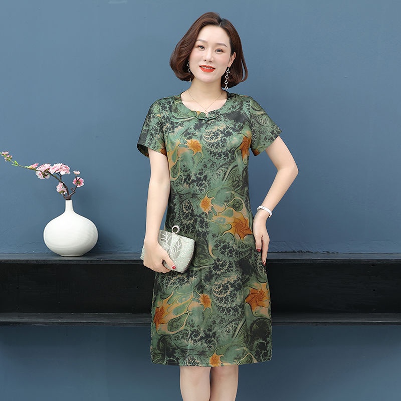 Đầm Tay Ngắn Dáng Rộng Che Bụng Thời Trang Mùa Hè Cho Phụ Nữ Trung Niên