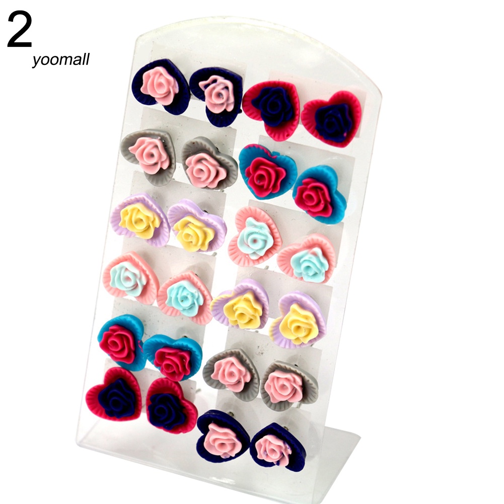 Set 12 Đôi Khuyên Tai Hình Bông Hoa Nhiều Màu Sắc Thời Trang Dành Cho Nữ