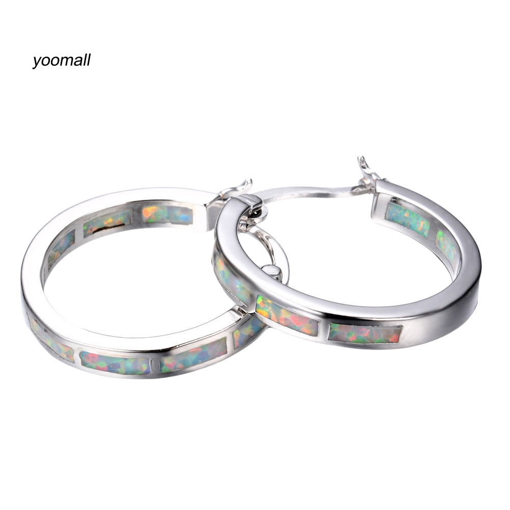 Khuyên Tai Nữ Dạng Vòng Tròn Đính Đá Opal Giả Nhiều Màu