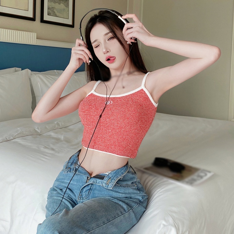 Áo Dệt Kim Sát Nách Dáng Ôm Màu Tương Phản Thời Trang Cho Nữ