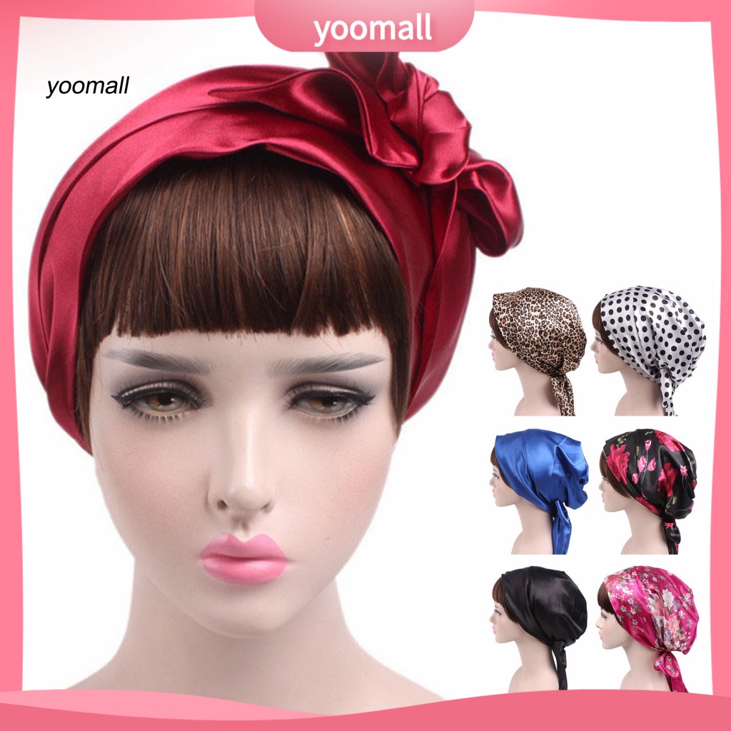 Mũ Trùm Tóc Bằng Polyester Đính Nơ In Họa Tiết Có Thể Tái Sử Dụng Cho Nữ