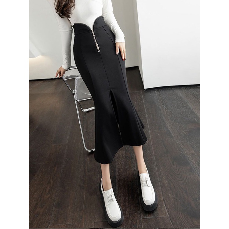 Chân Váy Đuôi Cá Dáng Chữ A Lưng Cao Màu Đen Thời Trang Thu Đông 2023