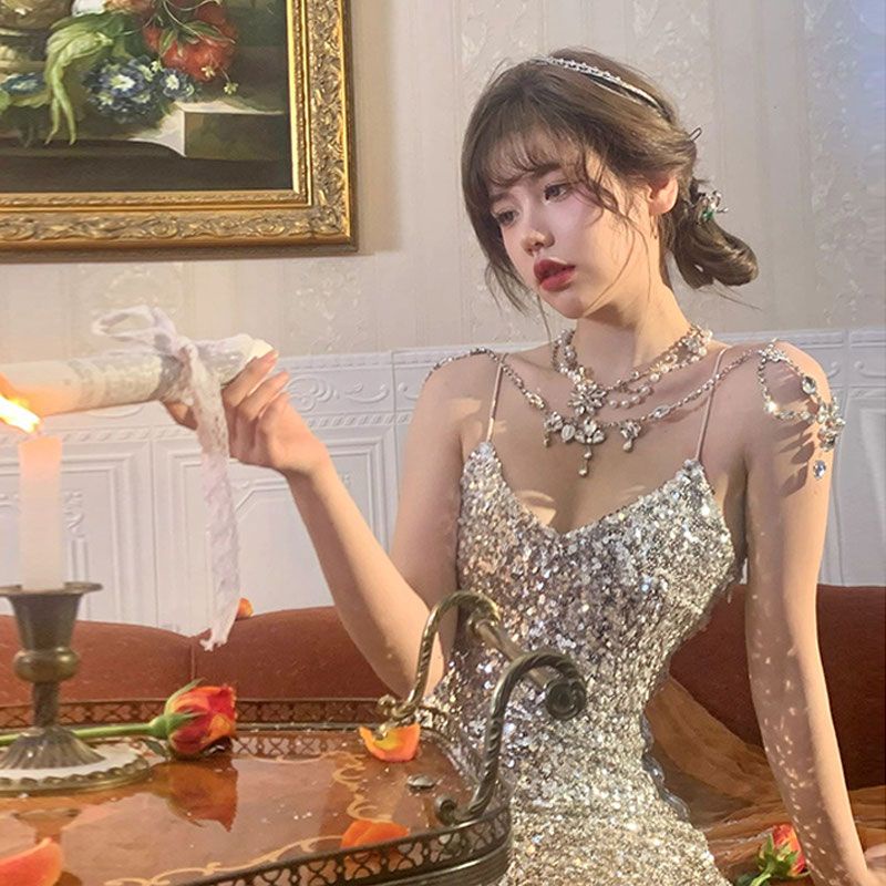 Đầm Thun Dự Tiệc Sinh Nhật Đính Kim Sa Lấp Lánh Cao Cấp