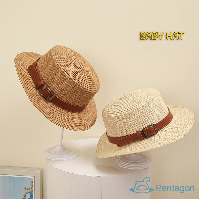 Mũ Cói Rộng Vành Che Nắng Phối Thắt Lưng Bằng Da Thời Trang Mùa Hè Cho Bé Trai Và Gái