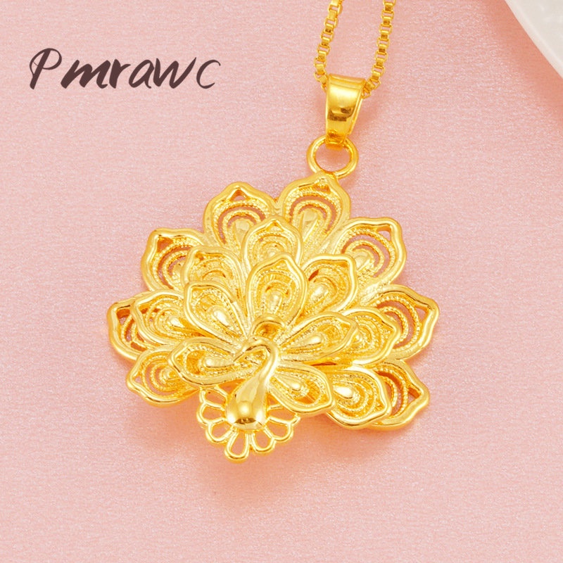 Dây Buộc Tóc Pmrawcc Chất Lượng Cao | Mặt Dây Chuyền Hình Chim Công Vàng 24K Thời Trang Au999 FS1019