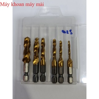 Bộ 6 mũi khoan taro tạo ren hss 4341 - phụ kiện máy khoan mũi khoan tạo ren taro mạ titan m3-m10 máy khoan máy mài