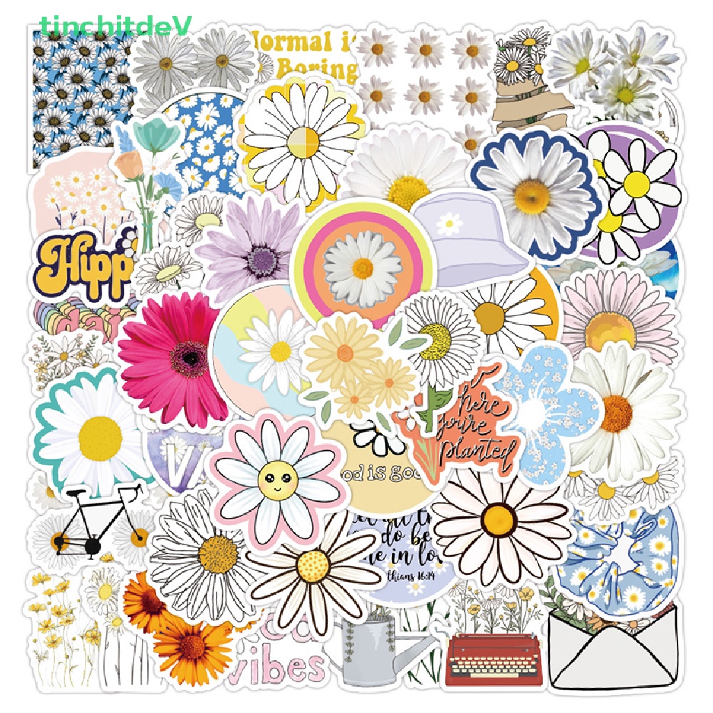 Bộ 50 Miếng Dán Hình Hoa Cúc Graffiti Trang Trí Vali / Laptop / Điện Thoại / Ván Trượt