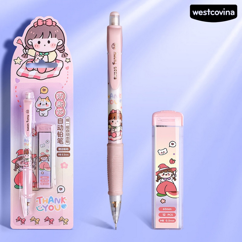 [COD]♪1 Bộ Bút Chì Cơ Tự Động Không Mài Ngòi 0.5mm In Hình Thỏ Dễ Thương