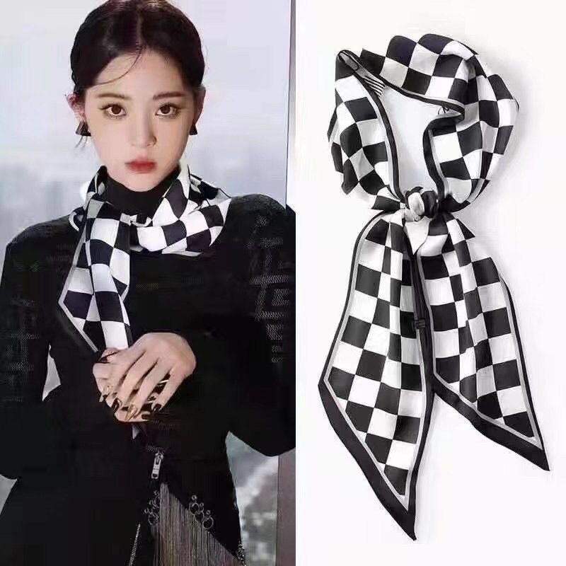 Khăn Quàng Cổ Lụa Mỏng Hình Kim Cương Phiên Bản Hàn Quốc Xuân Thu Mới Và Dải Hẹp Dài Trang Trí Khăn Choàng Nhỏ fema