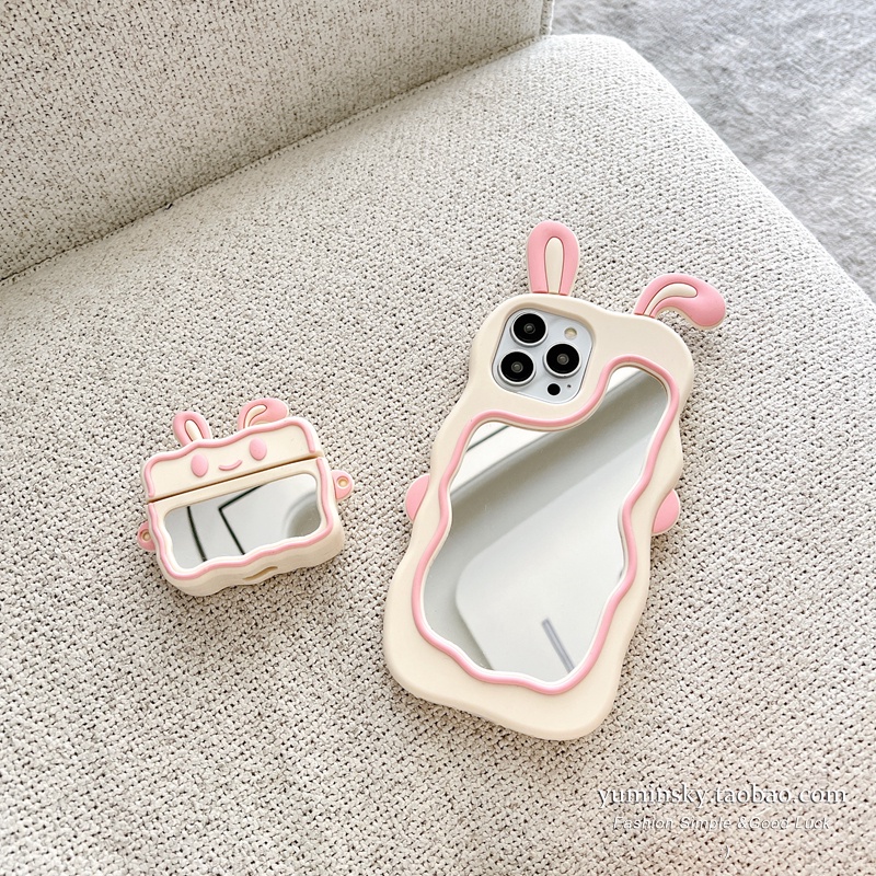 Ốp Điện Thoại Silicone Mềm Mặt Gương Hình Tai Thỏ Cho IPhone 11 12 13 14 Pro Promax IPhone 6 6s 7 8 Plus X XS XR XSmax Sự Bảo Vệ