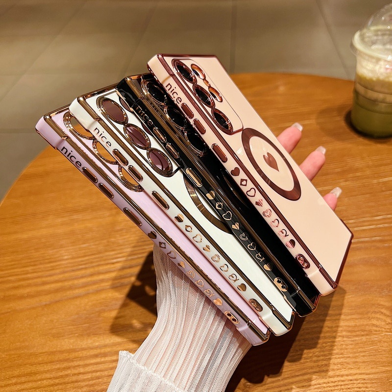 Ốp Điện Thoại Silicon Mạ Điện Hình Trái Tim Cho Samsung Galaxy S23 S22 Ultra Samsung S23 S22