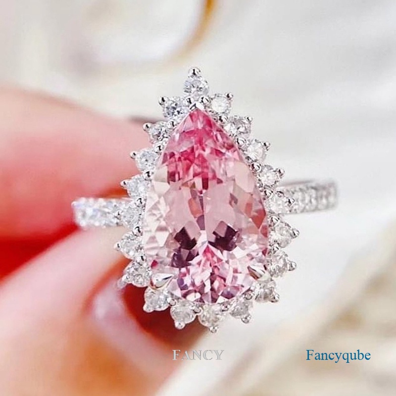 Fancy Nhẫn Đính Hôn Kim Cương Nhân Tạo Hình Giọt Nước Màu Hồng Chất Lượng Cao Moissanite