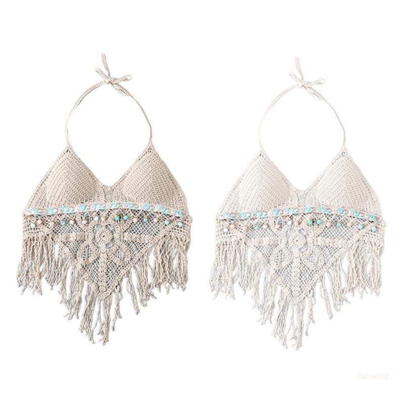 Áo Bikini Hai Dây Hở Lưng Phối Tua Rua Và Bóng Lông Thời Trang Đi Biển Mùa Hè Quyến Rũ Cho Nữ