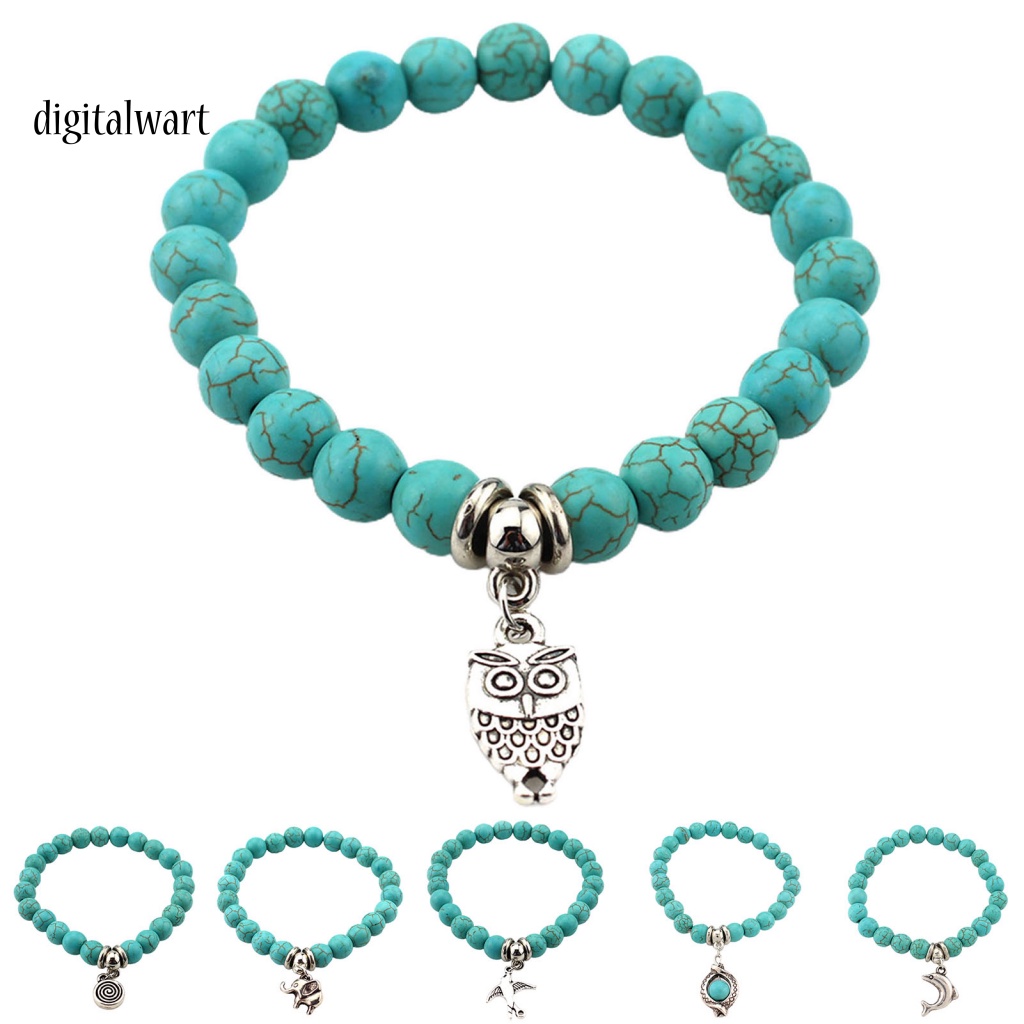 Kỹ Thuật Số| Vòng Tay Chuỗi Hạt Đá Ngọc Lam Nhân Tạo Hình Cú Mèo Thời Trang