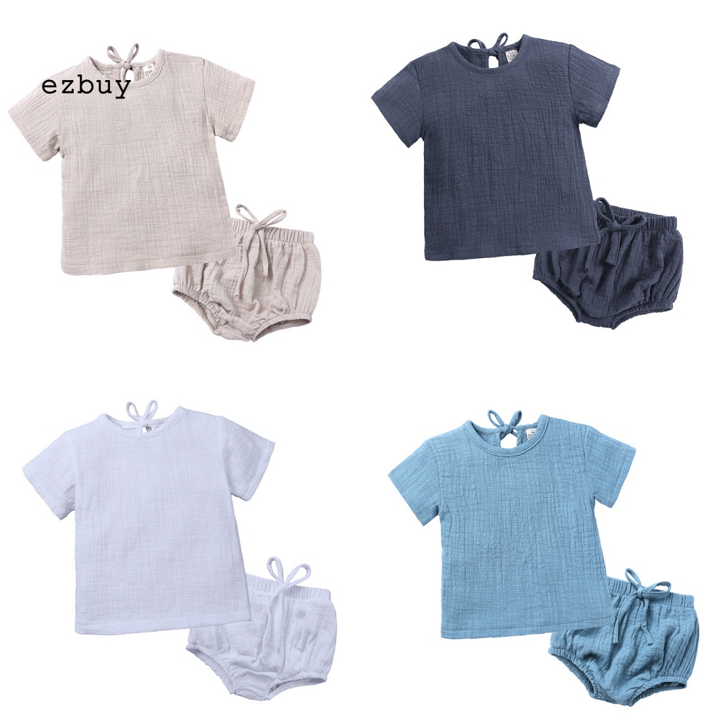 Bộ Đồ Ngủ Vải Lanh Màu Trơn Thoải Mái Thời Trang Mùa Hè Cho Bé