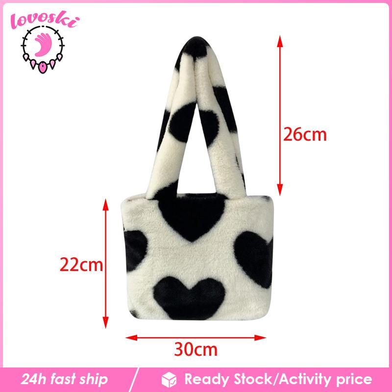 Túi Tote Đeo Vai Phủ Lông Họa Tiết Trái Tim Dễ Thương Thời Trang Cho Bạn Gái