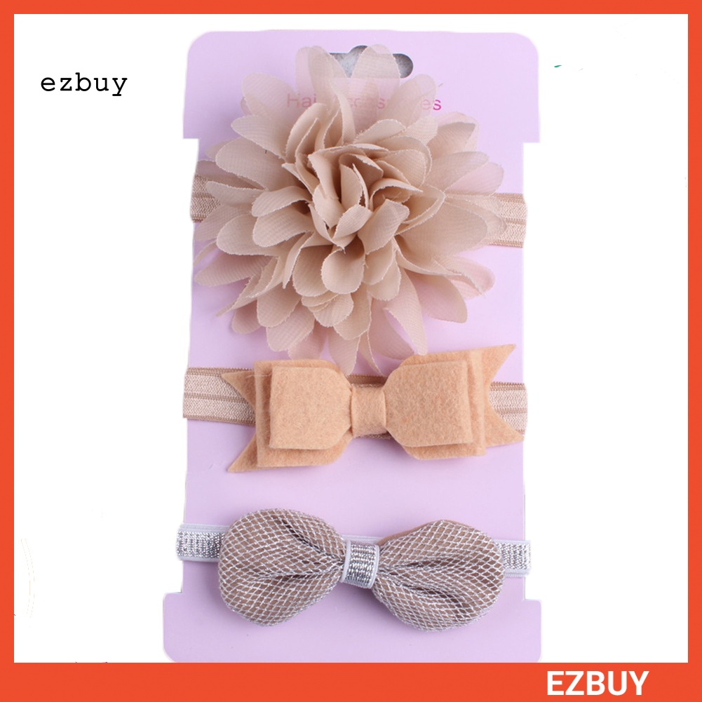 Bộ 3 Băng Đô Nơ Phối Lưới Đính Hoa Xinh Xắn Cho Bé Gái