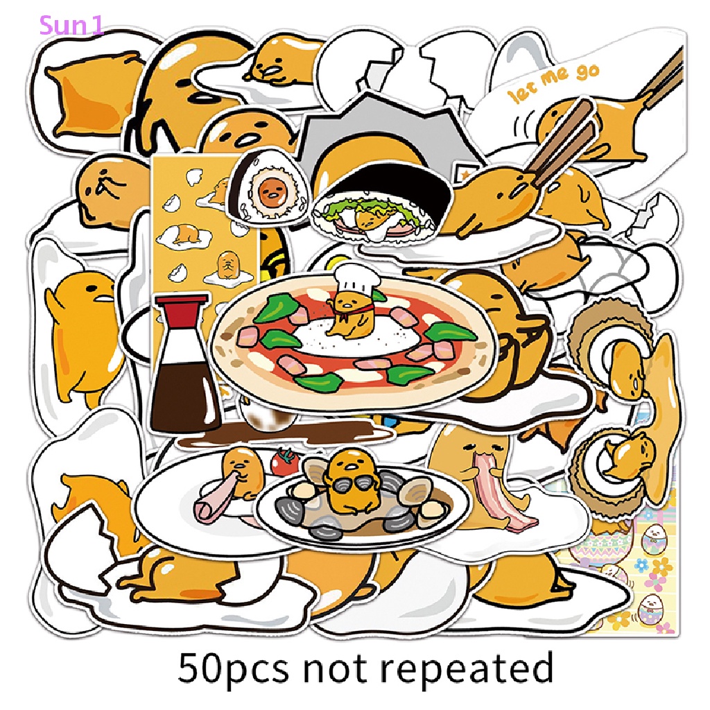 Bộ 50 Miếng Dán Chống Nước Họa Tiết Hoạt Hình Anime Gudetama Sun1