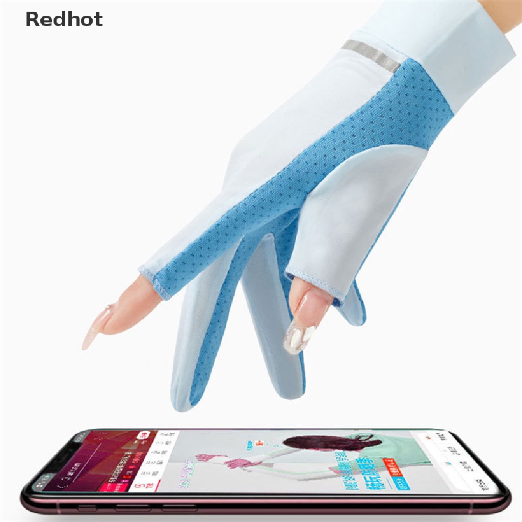 &lt; Redhot &gt; Găng Tay Lái Xe Bằng Lụa Lạnh Mỏng Phối Lưới Thoáng Khí Thời Trang Mùa