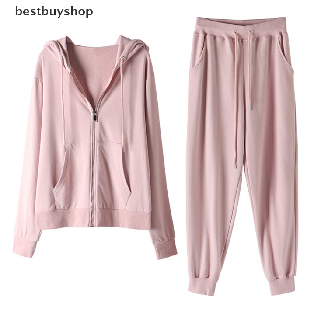 Bestbuy Set Đồ Thể Thao Màu Trơn Có Mũ Trùm Và Quần Dài Có Khóa Kéo Thời Trang Mùa Thu Cho Nữ YHN
