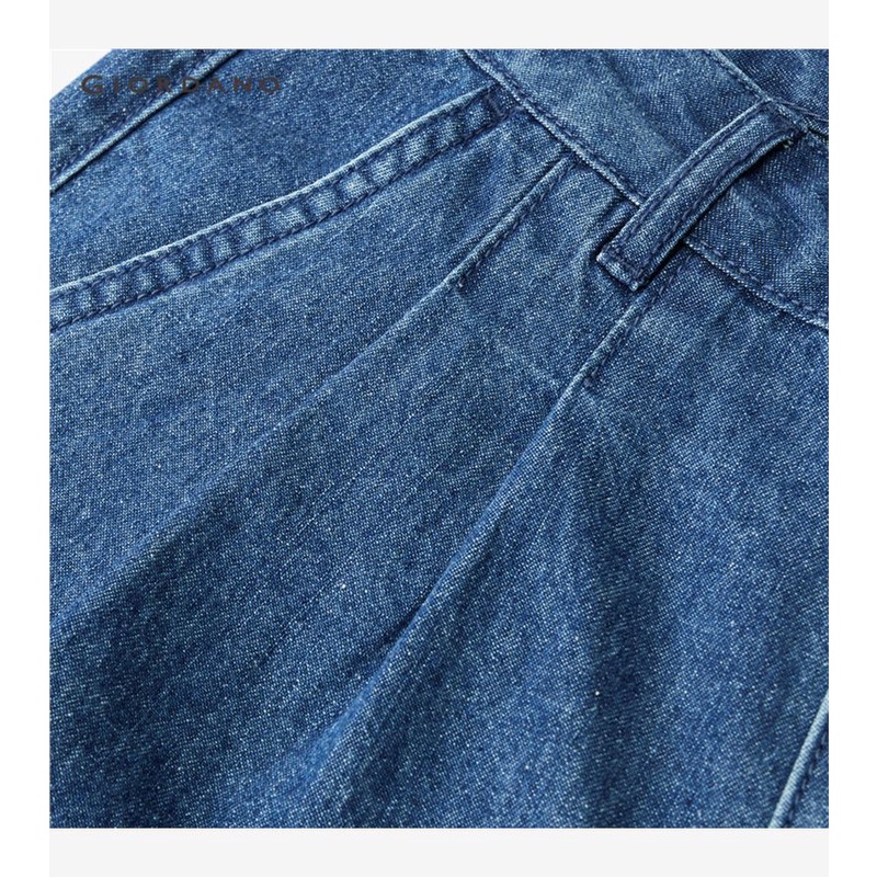 Quần denim GIORDANO 13423201 cotton lưng cao vừa xếp nếp nhẹ dành cho nữ