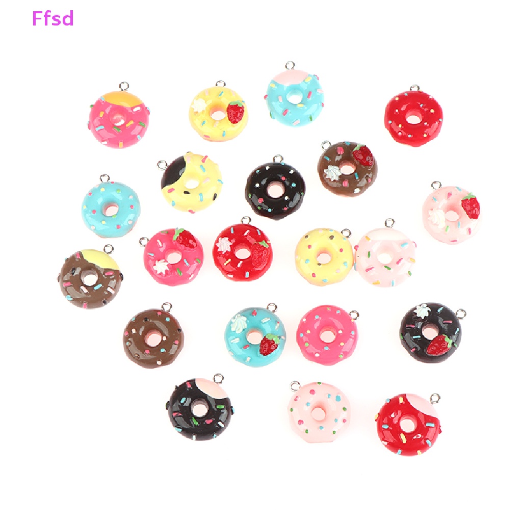 {Ffsd} Set 10 Phụ Kiện Làm Trang Sức Hình Bánh Donut Rỗng Bằng Nhựa Resin Dễ Thương