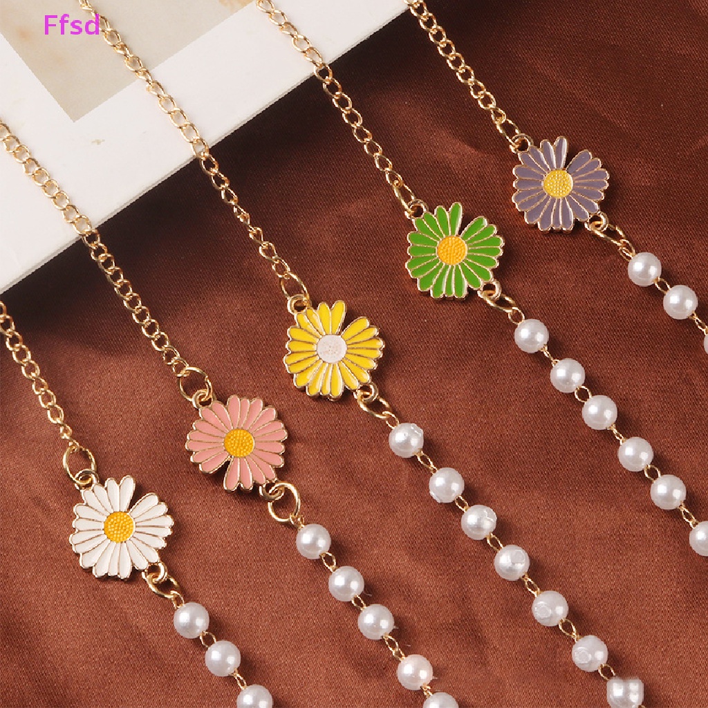 {Ffsd} Dây Đeo Mắt Kính Đính Hạt Ngọc Trai Hình Hoa Cúc Trang Sức Đa Năng * Bán Chạy