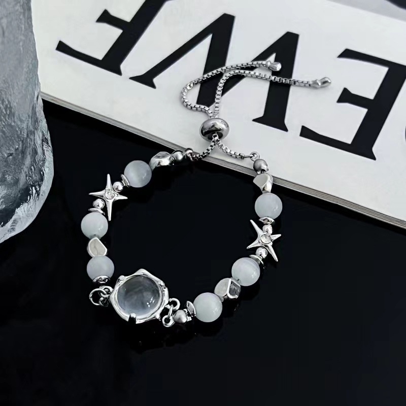IF ME Vòng Tay Chuỗi Hạt Đá Opal Trong Suốt Màu Bạc Thời Trang Cho Nữ