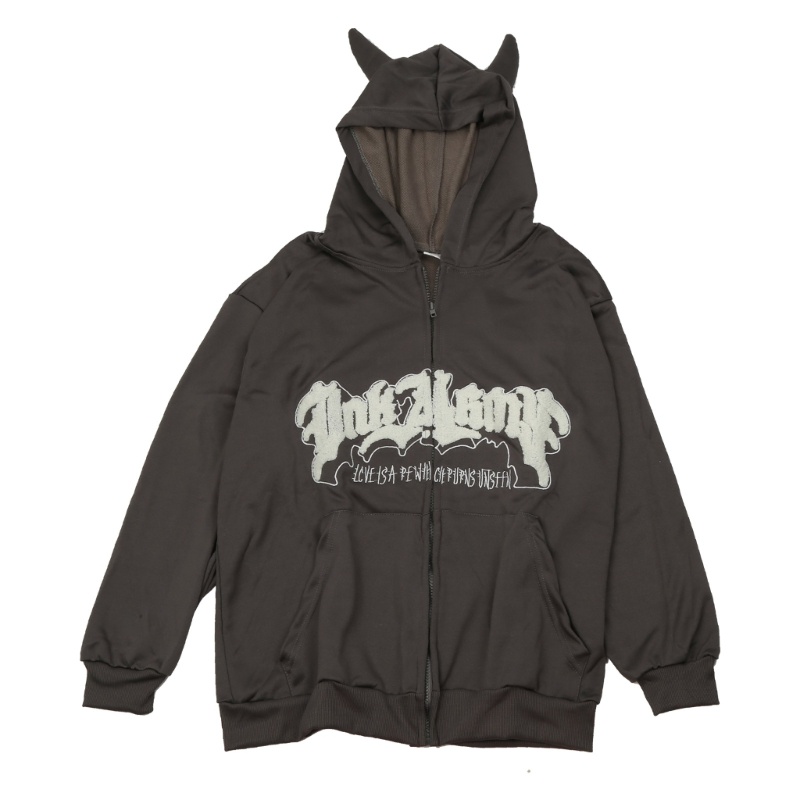 Áo Khoác Hoodie Có Khóa Kéo Dáng Rộng In Chữ Thời Trang Dễ Thương Cho Nữ