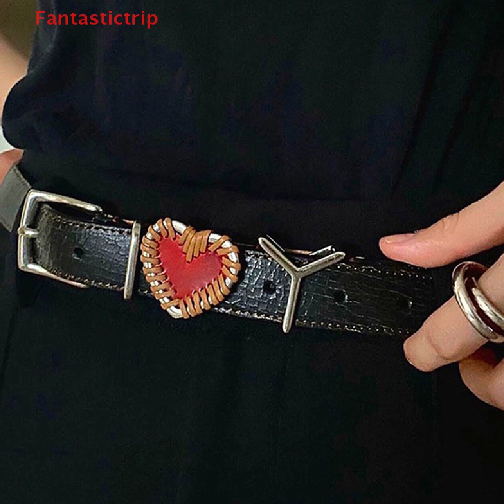 Thắt Lưng Da Phối Khóa Kim Loại Hình Trái Tim Phong Cách Retro Cho Nam Nữ